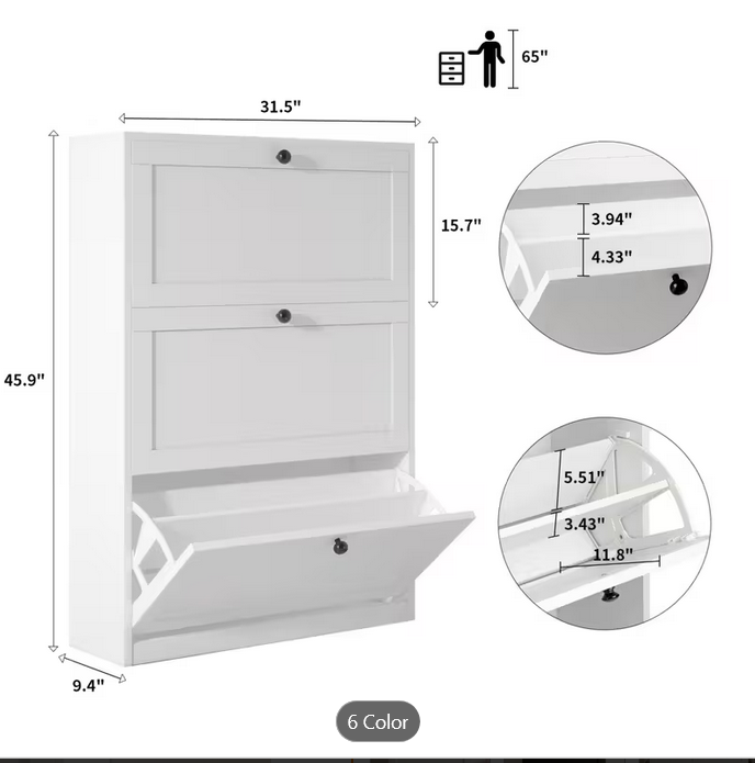 Shoe Cabinet with 3 Flip Drawers & Adjustable Shelf