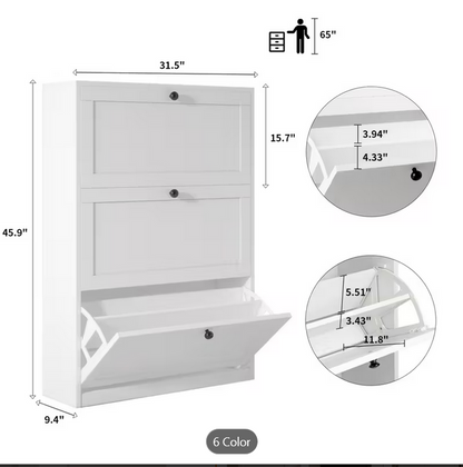 Shoe Cabinet with 3 Flip Drawers & Adjustable Shelf
