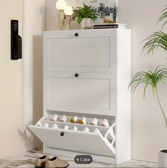Shoe Cabinet with 3 Flip Drawers & Adjustable Shelf