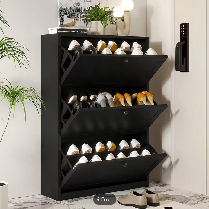 Shoe Cabinet with 3 Flip Drawers & Adjustable Shelf